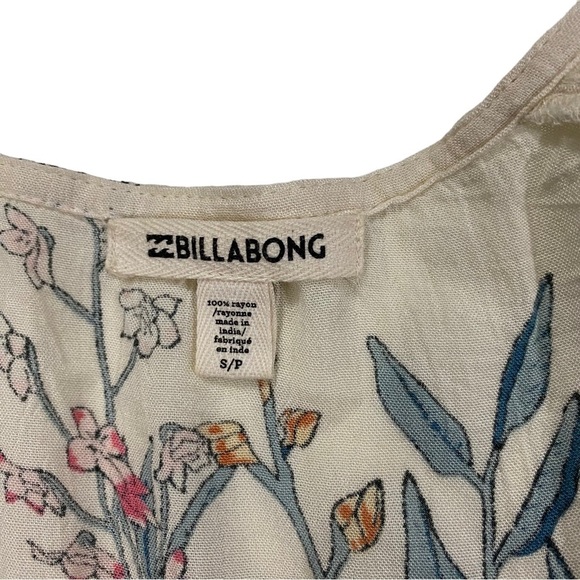 Billabong Play Day Women Cream Floral Long Sleeve Scoop Neck Crinkle Top Sz Sm - Picture 10 of 15